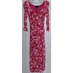 House of Harlow Raspberry Pink Floral Ruched Draped Bodycon Midi Dress Small